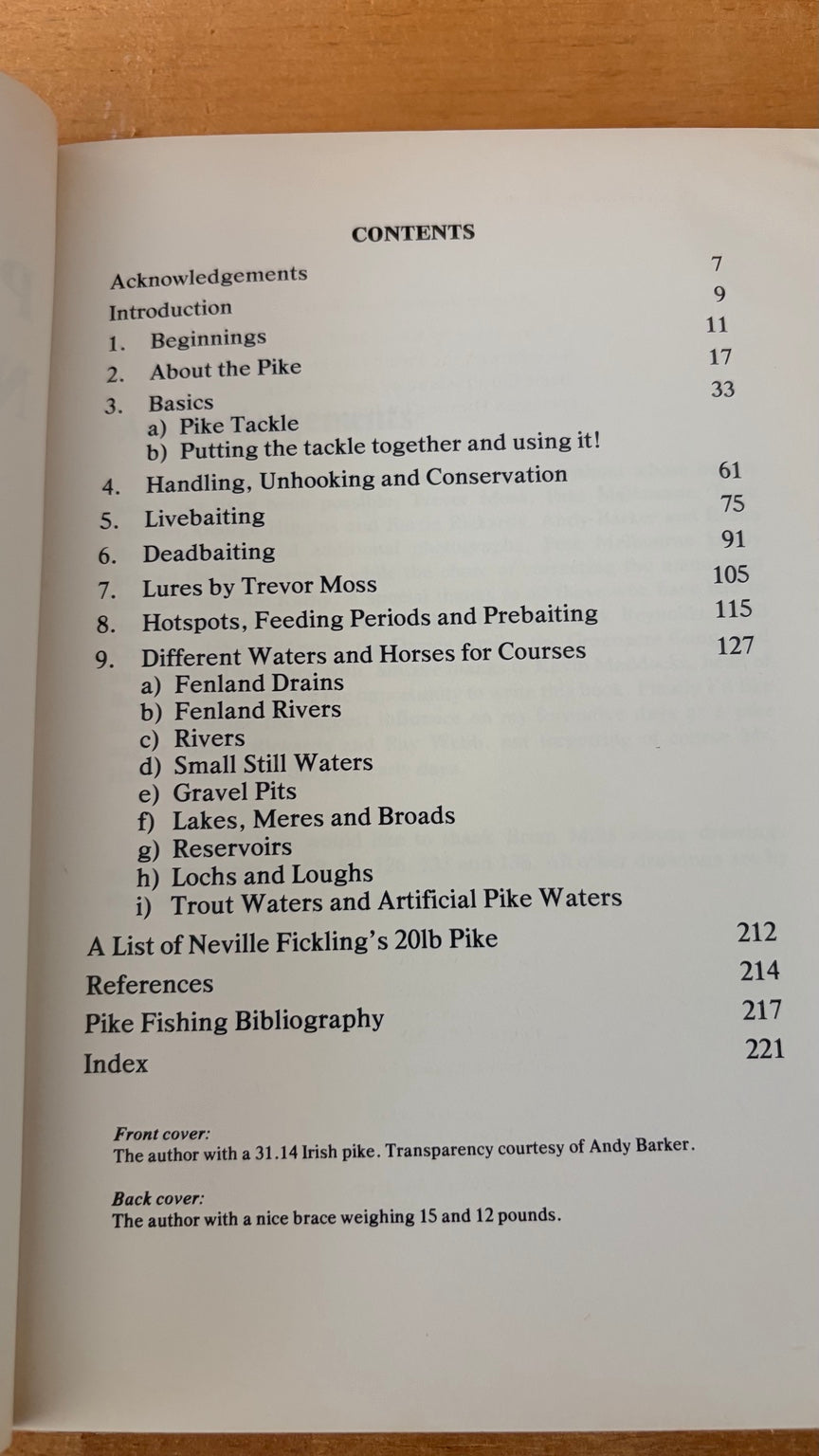 Pike Fishing in the 80's contents page