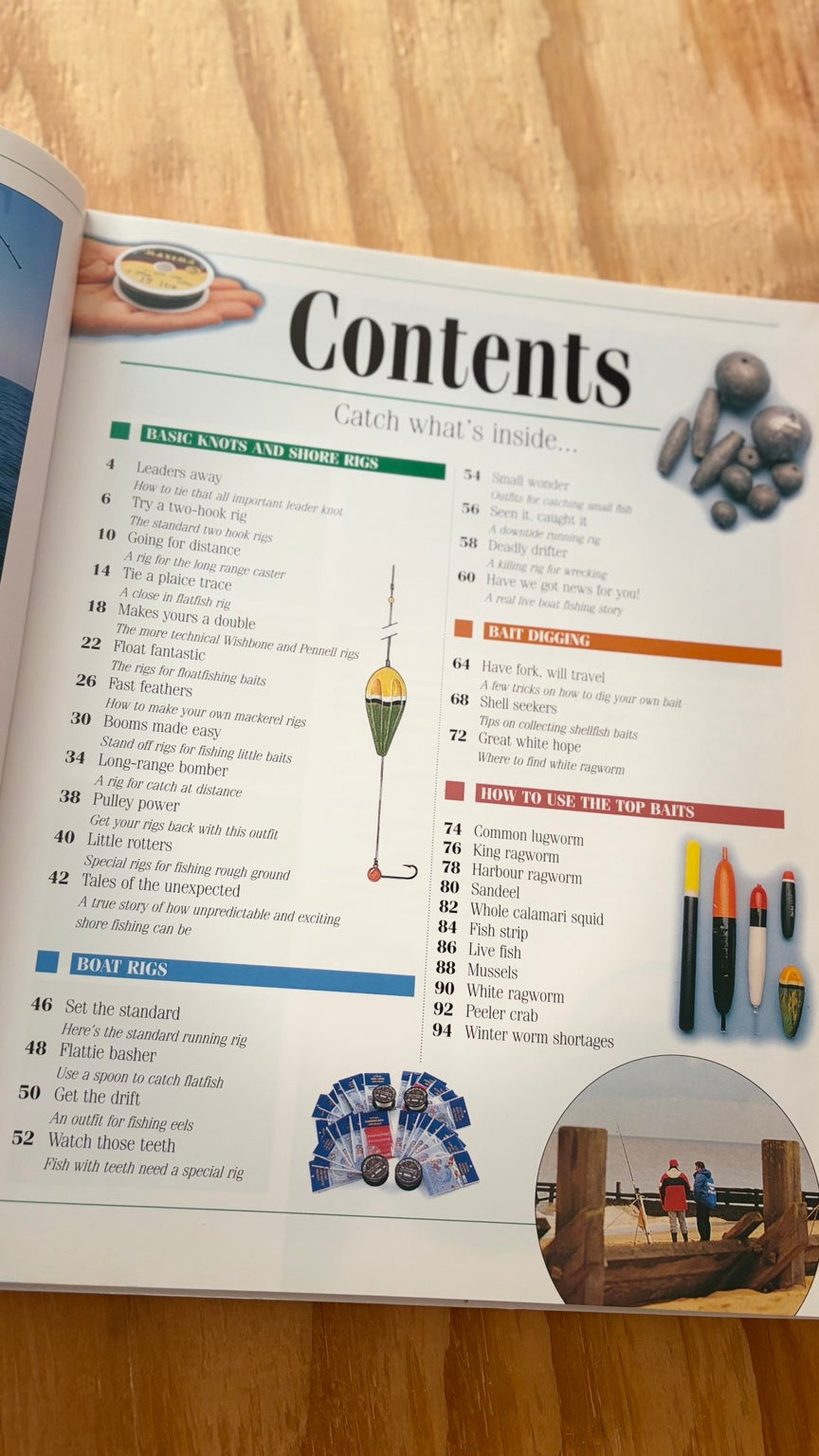 The Sea Angler's Bait and Rigs book contents showing shore rigs boat rigs and baits