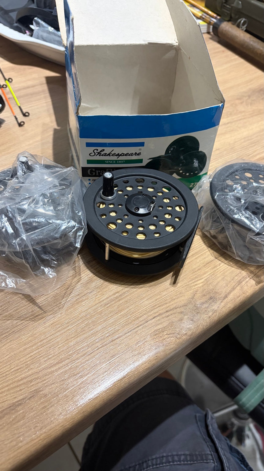 Shakespeare fly reel with spare spools and original box